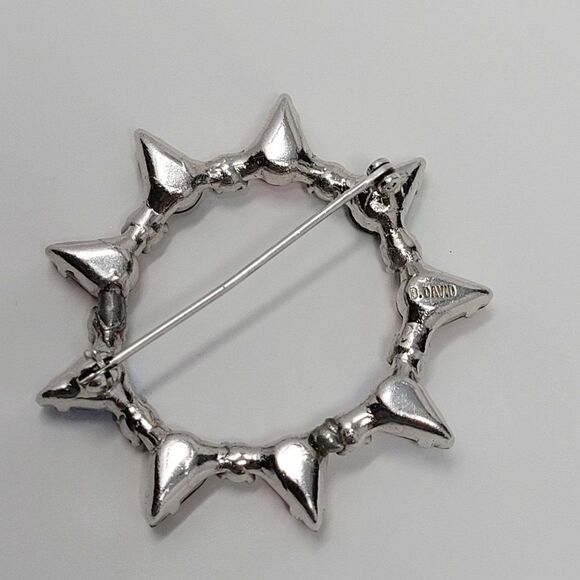 Vintage 60s B David Signed Star Brooch Pin Rainbow Rhinestones Faux Pearl Wreath - Picture 6 of 6